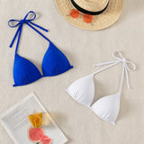 Swim Basics Bikini sexy para mujeres con correa de cuello en verano con unicolor de playa