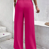 Frenchy Pantalones regulares sencillos y de un solo color para mujer, ropa diaria con cinturon