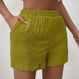 VCAY Shorts casuales de mujer en tela texturizada para vacaciones de verano