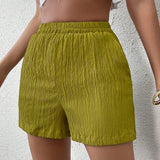 VCAY Shorts casuales de mujer en tela texturizada para vacaciones de verano