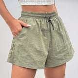 EZwear Shorts de trabajo simples y casuales de color verde militar para el verano