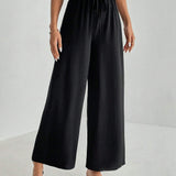 Tall Pantalones negros anchos con nudo delantero solido