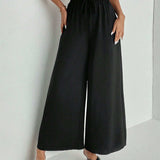 Tall Pantalones negros anchos con nudo delantero solido