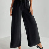 Tall Pantalones negros anchos con nudo delantero solido