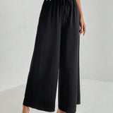 Tall Pantalones negros anchos con nudo delantero solido