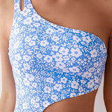 VCAY Traje de bano Monokini con estampado floral de verano, descubierto por un solo hombro y con detalles huecos