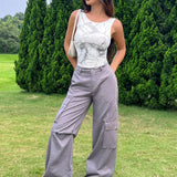 EZwear Body casual estilo vacacional sin espalda con diseno de marmol en color blanco para verano