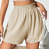 EZwear Shorts casuales de cintura de bolsa de papel de unicolor para el verano