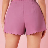 Enchnt Pantalones Cortos Con Dobladillo De Encaje En Color Solido Para Mujeres