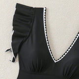 Swim Chicsea Conjunto de traje de bano para mujer con detalles de borde y volantes de color contrastante para la playa de verano