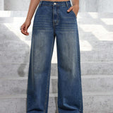 EZwear Pantalones Jeans anchos y sueltos informales para mujeres con bolsillos, adecuados para salidas diarias