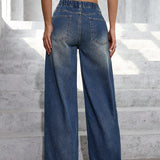 EZwear Pantalones Jeans anchos y sueltos informales para mujeres con bolsillos, adecuados para salidas diarias