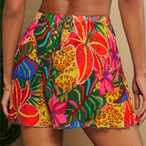 TRVLCHIC Shorts sueltos de mujer tejidos con estampado y pliegue de cintura alta para vacaciones