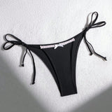 Swim Mod Bragas de bikini de bloque de color para mujer para la playa de verano con decoraciones de lazo en ambos lados y diseno de triangulo anudado