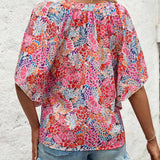 Camisa de manga acampanada con flores pequenas para mujer (estampado aleatorio)