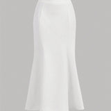 Aloruh Conjunto de dos piezas para mujer primavera-verano, compuesto por chaleco casual sin mangas decorado con flores 3D y falda larga con cola de pez en color blanco
