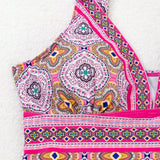 VCAY Conjunto de traje de bano Tankini para mujeres con estampado completo en la parte superior en cuello en V y Bottom en unicolor, separadas como piezas individuales