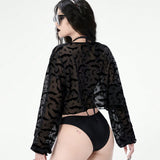 ROMWE Goth kimono gotico corto y transparente de estilo femenino como cubierta para el verano