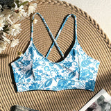 Bikini atractivo para mujeres con estampado floral aleatorio, espalda descubierta y lazo para playa de verano