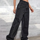 EZwear Jeans casuales y comodos de pierna recta con bolsillos para mujeres con ajuste holgado, para uso diario y laboral
