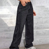 EZwear Jeans casuales y comodos de pierna recta con bolsillos para mujeres con ajuste holgado, para uso diario y laboral