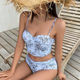 DAZY Conjunto de tankini para natacion de vacaciones de verano para mujer con diseno completo impreso en la parte superior Cami y fondo de triangulo con espalda fruncida