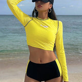 DAZY Conjunto de dos piezas de traje de bano Tankini de tirantes para mujer con cubierta de manga larga, proteccion solar para vacaciones