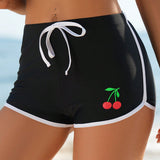 Swim Mod Braguitas de bikini para mujer con cordon y estampado de frutas, dobladillo con ribete de volantes en contraste para la playa de verano