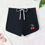 Swim Mod Braguitas de bikini para mujer con cordon y estampado de frutas, dobladillo con ribete de volantes en contraste para la playa de verano