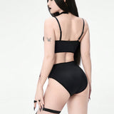 ROMWE Goth Traje de bano de mujer con corset, tirantes finos y unicolor, y Bottom simple