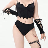 ROMWE Goth Traje de bano de mujer con corset, tirantes finos y unicolor, y Bottom simple