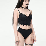 ROMWE Goth Traje de bano de mujer con corset, tirantes finos y unicolor, y Bottom simple