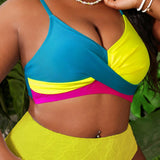 Swim Curve Parte superior de bikini sin espalda con bloque de color para tallas grandes para playa y verano