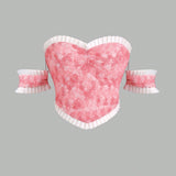 MOD Top en forma de corazon con pequenas rosas 3D para mujeres