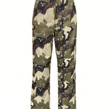 Pantalones de trabajo rectos de cintura baja con estampado de camuflaje y varios bolsillos para ocio