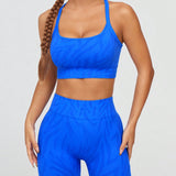 Conjunto de chaleco deportivo sin costuras y pantalon corto azul H821