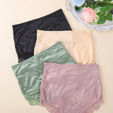 4 piezas/paquete de bragas sexys de triangulo de encaje y saten para mujeres con cintura alta y control abdominal, seccion delgada
