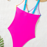 Swim Traje de bano de una pieza sencillo para uso diario, con bloque de color para mujer
