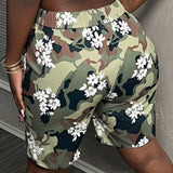 Slayr Pantalones cortos de camuflaje de cuarto de flores estampadas para mujer, casuales de verano para callejear