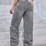 EZwear Jeans casuales de mezclilla para mujer con ajuste suelto y bolsillos desgastados