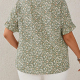 CURVE+ Blusa de manga con volantes en V con estampado floral de festival de musica campestre para mujeres de a grande en verano