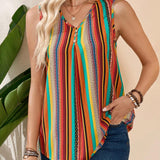 Camisa casual de verano sin mangas para mujer con cuello en V y rayas