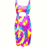 Slayr Conjunto de 2 piezas para mujer con top de verano con tirantes anchos y falda sirena ajustada con diseno de bloque de color y tie-dye