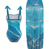 Swim Oasis Vestido de una pieza transparente con estampado aleatorio para mujer