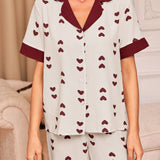 Conjunto de pijama con patron de corazones para mujer