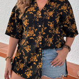 Camisa de mangas cortas con estampado floral para vacaciones en a grande