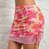 PETITE Perfecto para las vacaciones de verano, Falda corta rosa con estampado floral para mujeres