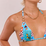 MUSERA Top de bikini con ribete dorado impreso