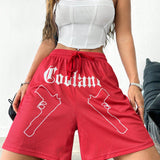 Coolane Pantalones cortos deportivos de malla transpirable con graficos para mujeres de primavera/verano