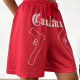 Coolane Pantalones cortos deportivos de malla transpirable con graficos para mujeres de primavera/verano